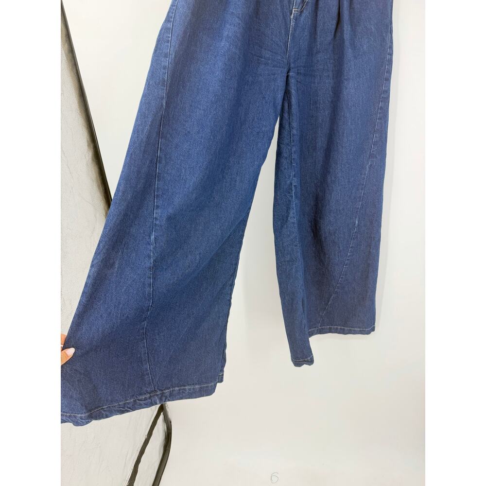 Free People Equinox Denim Trousers Size 28 Wide Leg Jeans Blue Slouchy Pleated - Picture 6 of 16